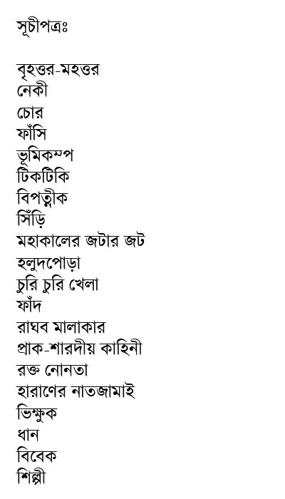 Swa-Nirbachito Golpo by Manik Bandyopadhyay contents